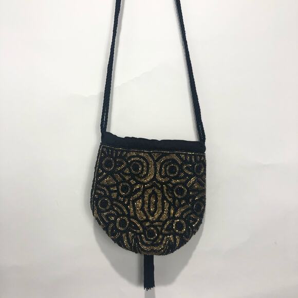 Free People Penny Beaded Sequins Pouch Black Bag - Picture 3 of 6